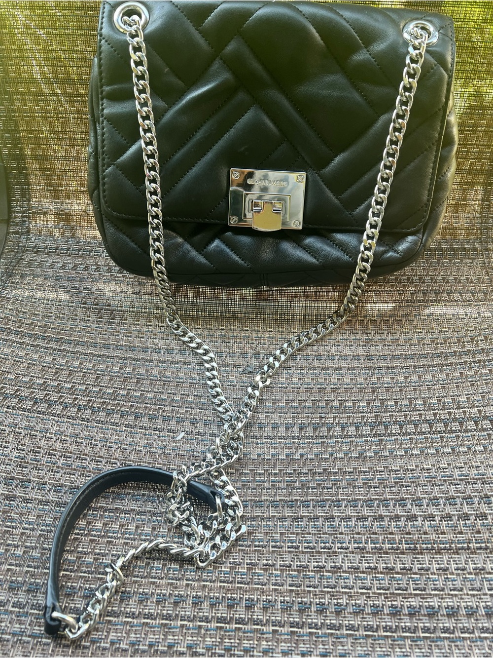 Michael Kors Black Quilted Shoulder Bag with Silver Chain
